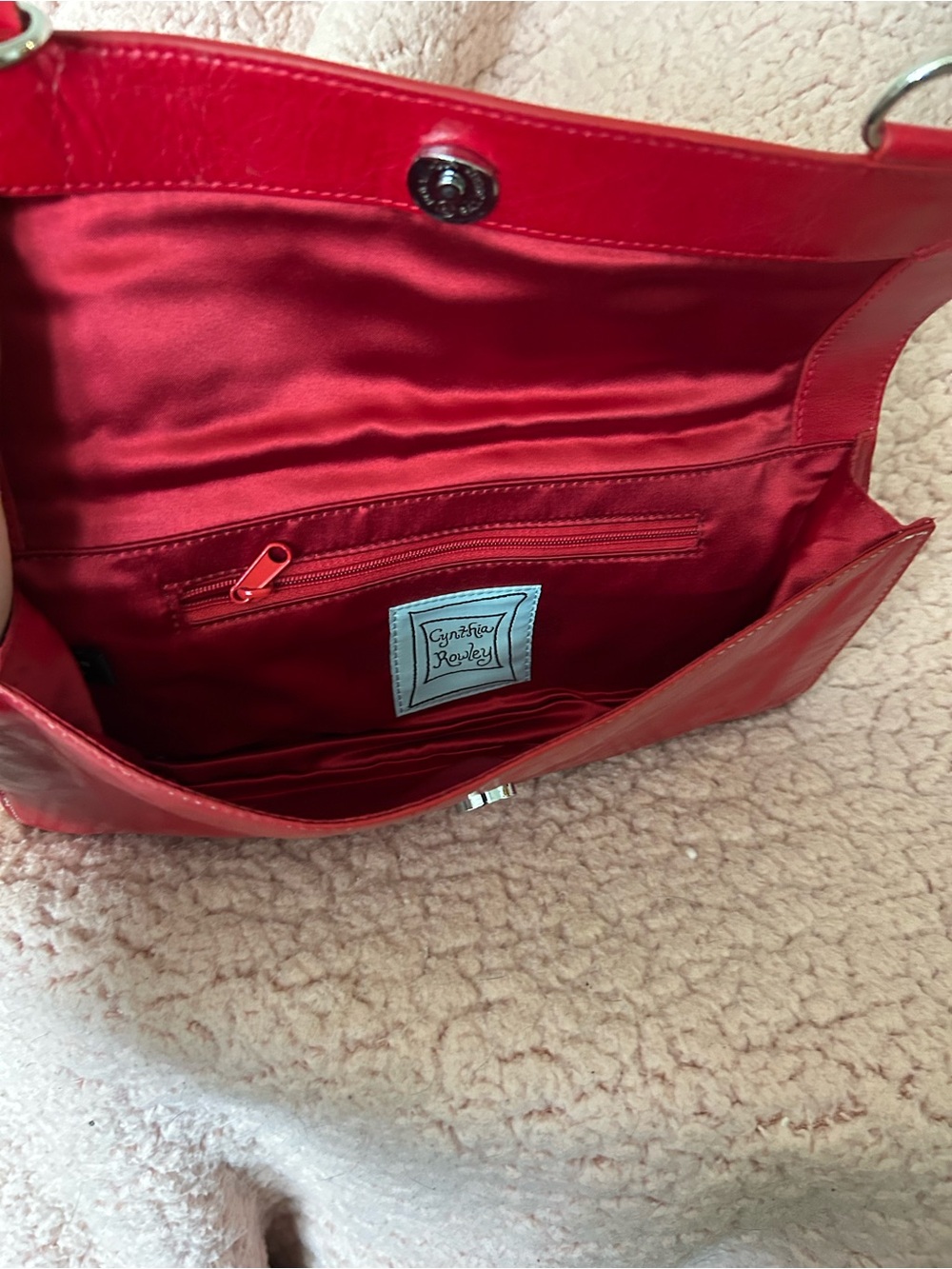 Cynthia Rowley Red Leather Shoulder Bag with Silver Hardware - Picture 3 of 5